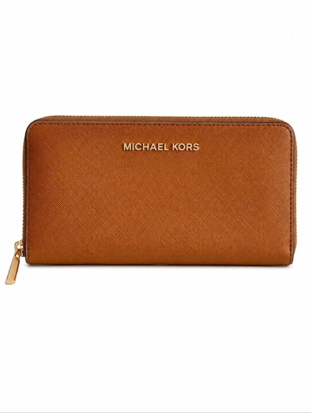 MICHAEL KORS 1990s Camel Brown Large Jet Set Travel Leather Wallet E-1303